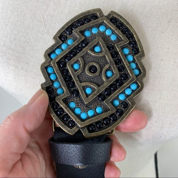Bronze Color Brass Buckle w/Turquoise and Black‎ - Picture 7 of 13